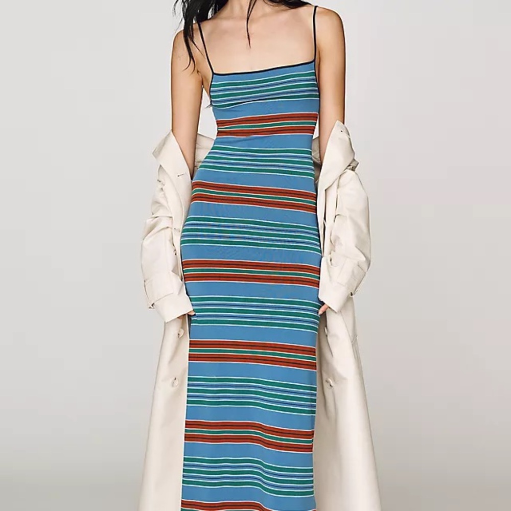 Faithfull the Brand Blue Striped Spaghetti-Strap Maxi Dress